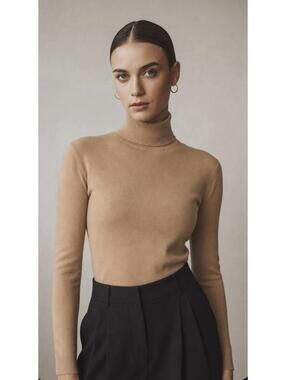 TALBOTS NWT VINTAGE MERCERIZED COTTON STRETCH TURTLENECK SWEATER IN TAN-SMALL